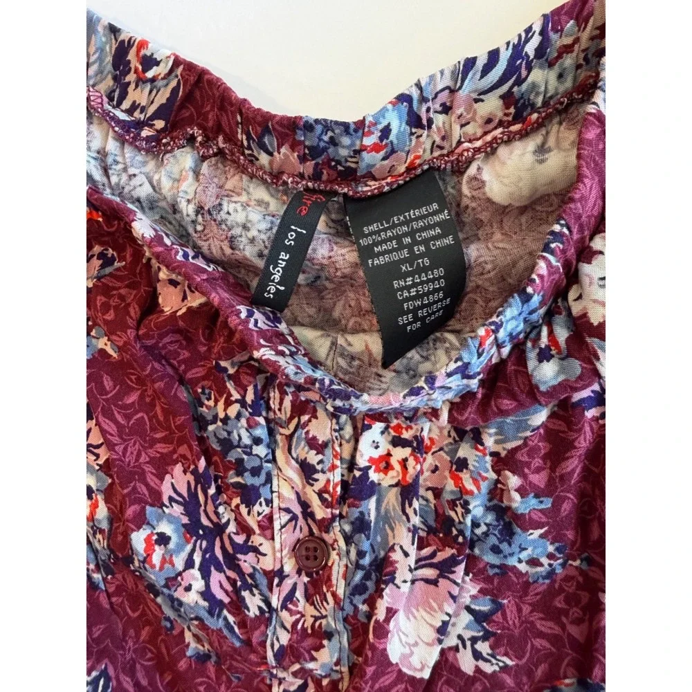 Fire‎ Los Angeles Floral Off The Shoulder Mini Dress Burgundy Boho XL